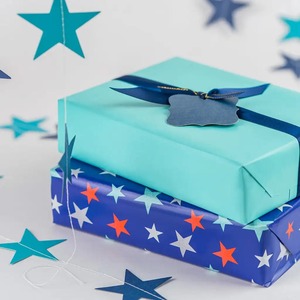 Eco-Friendly Recyclable <b>Blue</b> Stars Pattern Double-Sided PE Coated Waterproof Craft Paper <b>Roll</b> 100GSM for Gift & Craft Packaging - Product Image 2