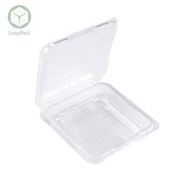 Contenants alimentaires rectangulaires en plastique transparent avec couvercle en PET jetable type coquille, pour viande, aux contenances 250g, 500g, 1000g, aux couleurs Myrtille, Fraise, Cerise