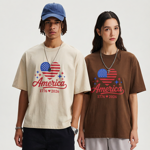 เสื้อยืดทรงบ็อกซี่ผ้าคอตตอนหนา 275 กรัม รุ่นใหม่สำหรับผู้ชาย ปี 2026 ออกแบบลายพิเศษสำหรับวันประกาศอิสรภาพสหรัฐอเมริกาครบรอบ 250 ปี - Product Image 3