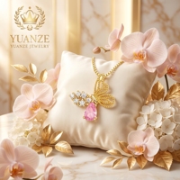 Collier pour femme OEM ODM en argent 925 plaqué or 18 carats, pendentif papillon creux de luxe, pierre précieuse rose en forme de poire, moissanite, chaîne à maillons