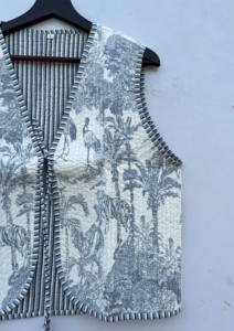 Femmes Durable Réversible Stripe Passepoil Coton Gilet Respirant Blanc Col En V Ouvert Avant Court Automne Streetwear Outervest - Product Image 3