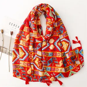 Wholesale popular large red scarfs shawls hijabs hot sale paisley print long floral scarves gift for women