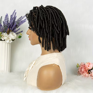 Perruques courtes en cheveux humains tressées 4x4 Lace Front Dreadlocs FH, 11 pouces, bouclées style fée, en deux couleurs - Product Image 4