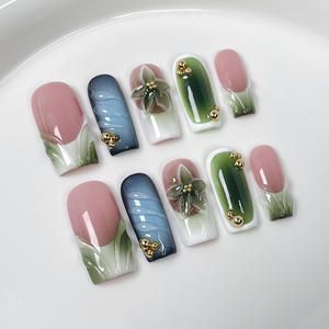Uñas Postizas Personalizadas Primavera-Verano 2026, Diseño 3D con Flores y Perlas, Reutilizables, Cuadradas, para Mujer, Tallas XS, S, M, L - Product Image 6