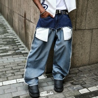 Jeans amples pour hommes, coupe déstructurée, patchwork, denim délavé, style streetwear, pantalon décontracté baggy, vente en gros, personnalisable OEM