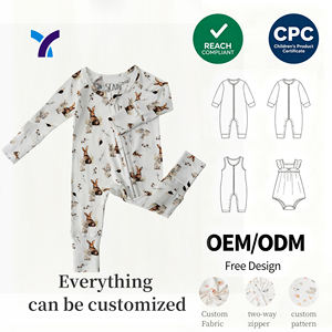 Smooth Seams Elastic Fit Customizable Bamboo Viscose Double Zipper Boy Baby Thick Rompers Romper <strong>Jumper</strong> Baby - Product Image 1