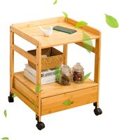 Petite table mobile à 2 niveaux en bambou avec tiroir Table basse Présentoir alimentaire Support d'angle Bureau moderne Autres meubles