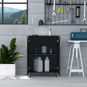 DB Hartford Armoire de rangement à double porte avec deux étagères intérieures et roulettes Noir-pour garages par DEPOT E-SHOP - Product Image 2