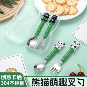 Hsl Panda Children's Spoon And Fork Set 304 Stainless Steel Cute Cartoon Handle Portable <b>Cutlery</b> For <b>Kids</b> - Product Image 2
