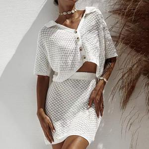 Tout nouveau produit femme vêtements respirant couleur unie lâche femmes ensembles à manches courtes col roulé pull d'été femmes - Product Image 5