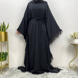 Abito musulmano 6317 # Fashion islamico nuovo modello abito kaftano con piume a maniche lunghe Abaya Ramadan Dubai - Product Image 5