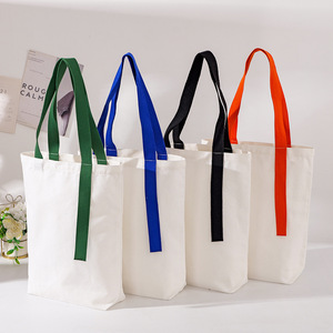 Blank Cotton Canvas Tote Bags With Colorful Handles For Shopping Casual Use - Product Image 2