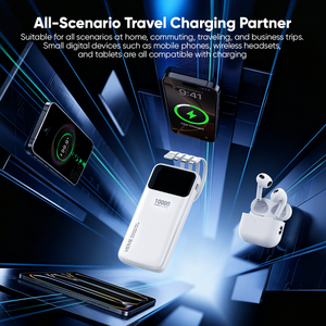 VIDVIE <span class=keywords><strong>Batterie</strong></span> <span class=keywords><strong>externe</strong></span> multifonctionnelle portable 4-en-1 10000mAh USB Type C avec câble intégré pour téléphones mobiles - Product Image 5