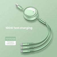 DOONJIEY Câble de charge rétractable haute vitesse 3-en-1 100W, réglage télescopique en 5 étapes, USB-C/Micro-USB/pour iPhone 6A Mobile