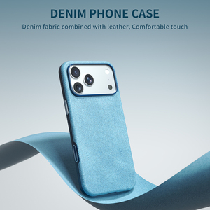 Funda Protectora Magnética Antigolpes con Patrón de Tela Vaquera de Alta Calidad L196 para iPhone 17 18 Pro Max, Antihuellas - Product Image 1