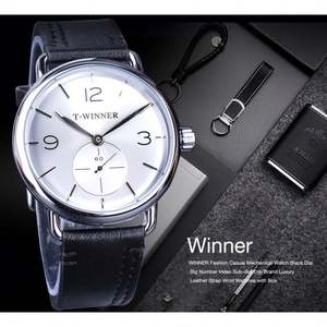 Relojes Mecánicos Blancos de Moda Winner 2019, Relojes de Pulsera Mecánicos para Hombre, Marca de Lujo, Diseño con Subesfera de Cuero Genuino - Product Image 3