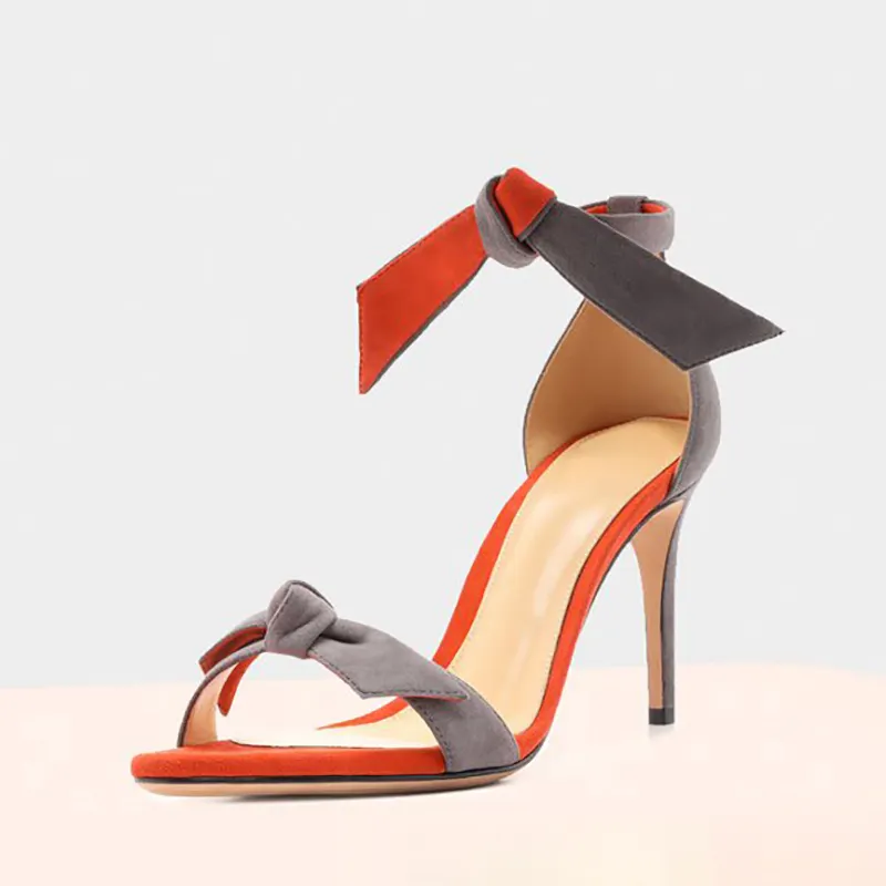 New Arrivals round Toe sexy party shoe with Grey thin high Heel and Butterfly strap Handmade woman sandals