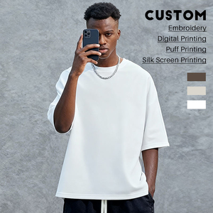 T-shirt uni pour homme en coton 100% de qualité supérieure, impression de slogan personnalisé en relief, coupe classique, col rond, manches courtes, pour les tenues quotidiennes - Product Image 2