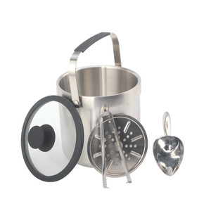 Double Wall Stainless Steel <b>Ice</b> <b>Bucket</b> <b>with</b> Glass <b>Lid</b> & Handle Insulated Wine Champagne <b>Ice</b> Container for Bar Party - Product Image 5
