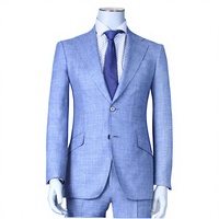 Ensemble de costume deux pièces pour homme, costume bleu clair texturé et ajusté avec revers cranté, blazer slim et pantalon assorti