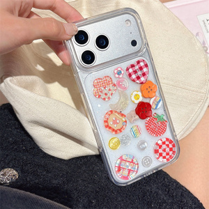 เคสโทรศัพท์มือถือลายดอกไม้น่ารักวิบวับ สำหรับ iPhone 17 16 15 14 Pro Max แบบใส ประดับกระดุมเสื้อผ้า DIY ลายพระจันทร์  ฝาหลังเรซิ่น - Product Image 3