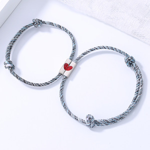 Heart Shaped Couple Bracelets Woven Red Heart Magnetic Closure Unisex Gift Jewelry Set SS 006 - Product Image 2
