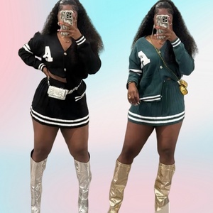 Viviblook Z1112ST Invierno Mujer Trajes casuales 2025 Cuello en V Cárdigan Suéter Falda plisada a juego Conjunto de falda de 2 piezas - Product Image 2