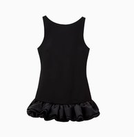 Robe Courte Noire Satinée Mate à Volants Personnalisée en Gros – Fournisseur OEM ODM – Robes de Soirée Cocktail Moulantes Sans Manches pour Boutiques – Vente en Gros
