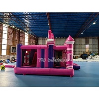 Château gonflable rose avec toboggan, château de princesse gonflable pour enfants, usage commercial, avec souffleur