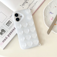 Coque de téléphone portable en silicone véritable avec motif cœur 3D en relief, paillettes irisées, design mignon en forme de cœur, protection 360°