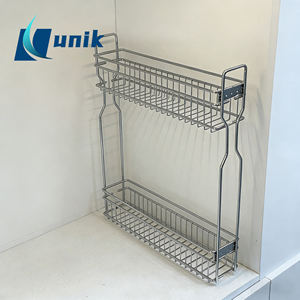 Organisateur de placard supérieur double, étagère coulissante à deux niveaux, glissière à roulement à billes, finition chromée, design moderne pour cuisine - Product Image 2