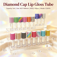 ISMAN Flacon de brillant à lèvres à paillettes avec grand pinceau, vide, 5 ml, bouchon rond en cristal transparent, conteneur de correcteur, emballage cosmétique, vente en gros