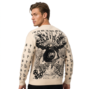Camiseta de Manga Larga para Hombre, Estilo Urbano, Cuello Redondo, Corte Regular, con Estampado y Logotipo en la Espalda, de Algodón - Product Image 6