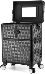 Estuche de maquillaje <span class=keywords><strong>profesional</strong></span>, maletín de aluminio ABS, <span class=keywords><strong>manicurista</strong></span> de belleza de viaje, <span class=keywords><strong>Maleta</strong></span> grande, equipaje de rodillo, negro multicapa - Product Image 2