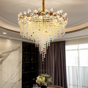 Lámpara de Araña de Cristal Estilo Retro Francés, Redonda, con Múltiples Cabezales LED E27, para Sala de Estar, Comedor, Dormitorio, Escalera, Hotel - Product Image 2