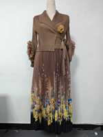 Robe longue élégante grande taille, coupe ample, style décontracté chic, col carré naturel, manches à volants, imprimé floral 3D, ceinture à la taille, lavable