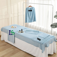 Ensemble de serviettes en microfibre douce avec logo personnalisé pour salon de beauté, spa, massage, enveloppement corporel, robe de client, logo personnalisable, ensemble de serviettes de bain et de lit