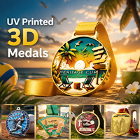 Médaille promotionnelle personnalisée en alliage de zinc plaqué or 3D, thème plage tropicale