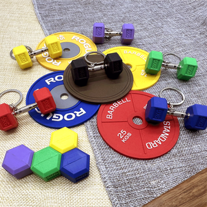 Promosyon hediyesi özel çok spor salonu spor anahtarlık Mini altıgen kauçuk dambıl ve halter spor kullanımı için monte - Product Image 6