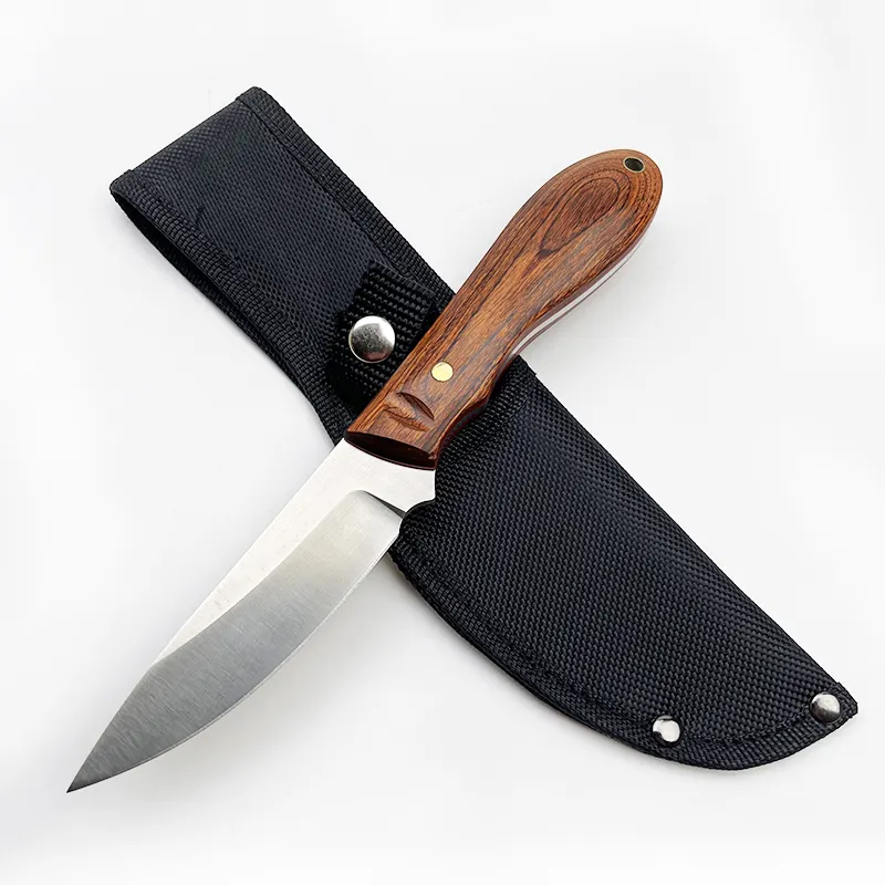 3.7 Inch Drop Point D2 Messer Hunting Tactical Fixed Blade Knife with Wood Handle