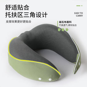Oreiller en mousse à mémoire de forme en forme de U, support de cou portable pour les voyages, le bureau, la sieste, couleur verte unie, design pliable - Product Image 5