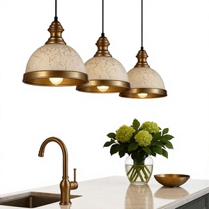 Lámpara Colgante Redonda de Latón con Pantalla de Alabastro, LED E26, 2700K, Luz Blanca Cálida Suave, Ra50, 25000 Horas de Duración, para Montaje en Cocina - Product Image 1