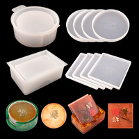 INTODIY Ensemble de moules en silicone pour sous-verres avec support de rangement, moules ronds et rectangulaires pour sous-verres en résine, 4 pièces, en sachet OPP, outils de pâtisserie