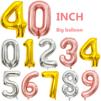 40 pouces Grande taille or argent couleur chiffre numéro aluminium film ballon fête d'anniversaire ballon décoration de salle de mariage