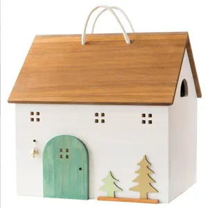 Tabletop em madeira, decoração nórdica, casa de madeira, caixa de armazenamento, grande suporte para brinquedos infantil