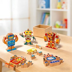 Bloques de construcción de robots de madera para niños, juguete educativo de aprendizaje temprano para armar, de 4 a 14 años - Product Image 1