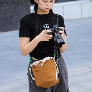 Bolsa impermeable de nailon con cordón, bandolera para cámara, bolsa de almacenamiento de color sólido, anticolisión, para viaje, para mujer - Product Image 4