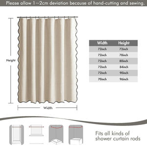 Rideau de douche en tissu imitation <span class=keywords><strong>lin</strong></span> imperméable et lavable, à bordure festonnée noire, résistant, avec 12 crochets métalliques pour salle de bain - Product Image 6