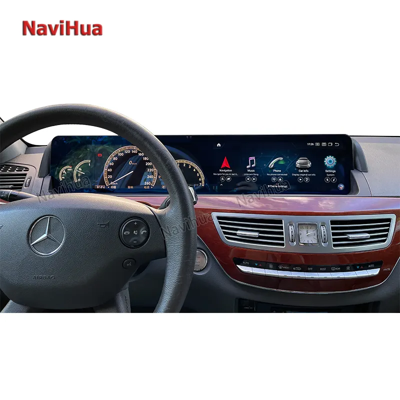 NaviHua pemutar DVD mobil Android, Radio mobil Stereo Unit kepala navigasi GPS 12.3 inci layar sentuh untuk Mercedes Benz S kelas W221