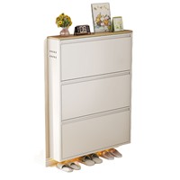 IYANEN Moderno Mueble Zapatero Abatible para Sala de Estar, Estructura de Acero Completa con Parte Superior con Diseño de Madera, Estante de Almacenamiento de Zapatos Estrecho que Ahorra Espacio